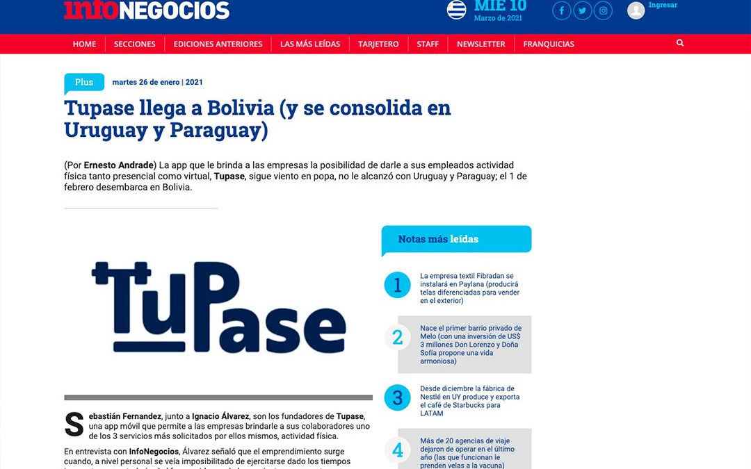 Tupase llega a Bolivia (y se consolida en Uruguay y Paraguay)